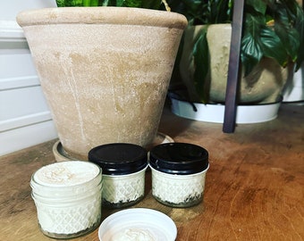 Grass Fed Whipped Tallow Body Butter 4 oz. No antibiotics or hormones. Scented with Essential Oils. In a recyclable glass container.