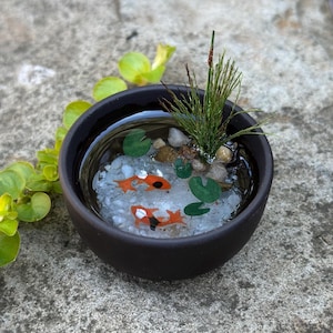 Mini Koi Fish Pond / Resin Koi Pond / Fairy Garden Koi Pond / Bonsai Miniature / Scale Koi Pond / Desktop Koi Pond