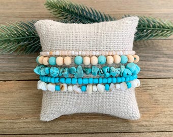 Boho Beaded Bracelet Set: Upcycled Stacking Bracelets