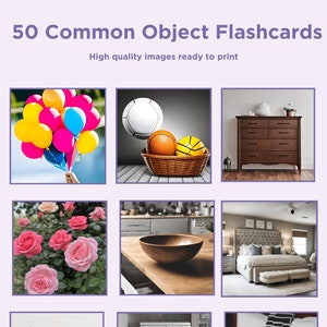 Set di 50 flashcard di oggetti comuni, flashcard stampabili, materiale terapeutico, flashcard per bambini, apprendimento prescolare, flashcard educative.