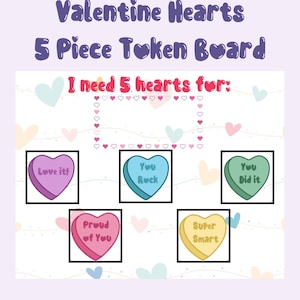 Valentijnsdag 5-delig afdrukbaar tokenbord - motiverend hartontwerp met schattige hartachtergrond, perfect voor Valentijnsdag