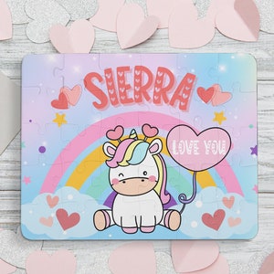 Personalized Unicorn with Rainbow Puzzle for Children | Custom 30 Piece Kids Jigsaw | Perfect for Child&#39;s Valentine&#39;s Day Gift or for Fun