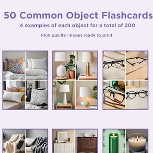 50 flashcard di oggetti comuni: flashcard stampabili, materiale per terapia ABA, flashcard per bambini, apprendimento prescolare, flashcard stampabili.