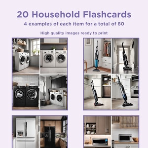 Flashcards imprimíveis para uso doméstico - 20 flashcards infantis, cartões de itens domésticos para impressão em casa, downloads instantâneos para crianças e professores