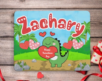 Personalized Valentines Day 30 Piece Dinosaur Puzzle with Heart - Custom Name Kids Puzzle with Dinosaur -Perfect Gift for Valentine&#39;s Day