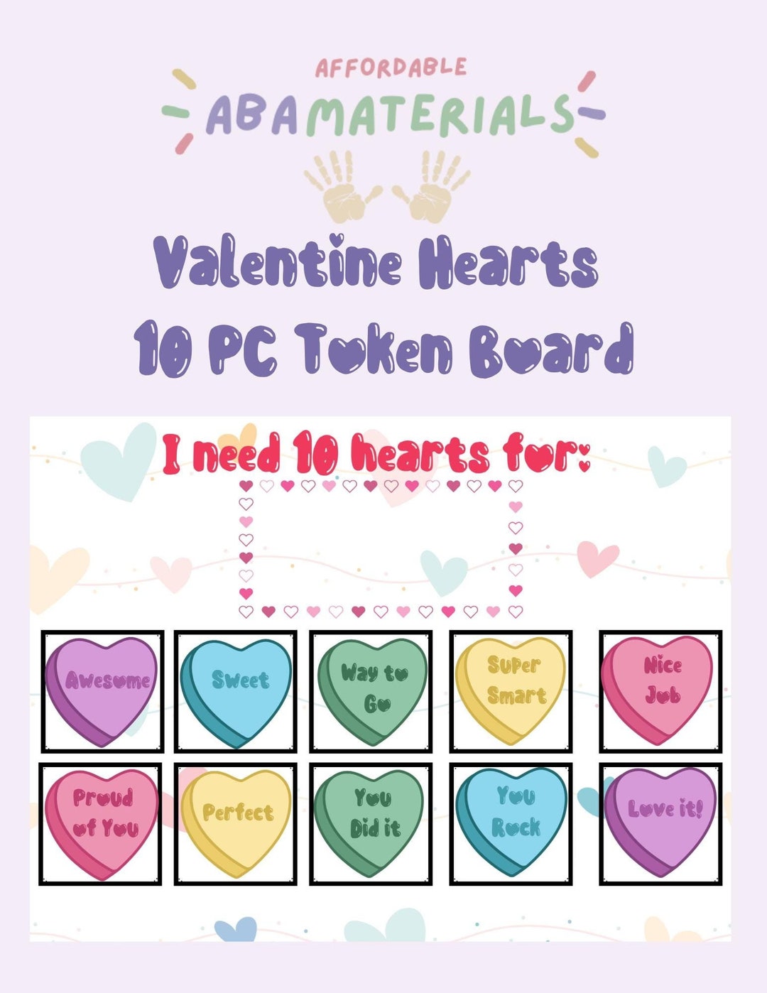 Printable 10 Piece Valentines Day Token Board- Motivational Heart ...