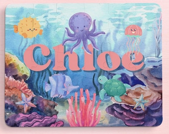 Personalized Children&#39;s 30-Piece Underwater Jigsaw Puzzle - Custom Name with Ocean Animals - Perfect Educational and Fun Gift for Kids
