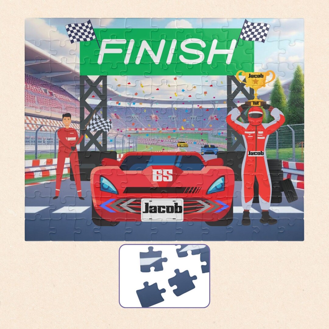 Sticker Puzzle Racing Personalized Racecar Speedway Puzzle - 110-piece Custom Name Kids ...