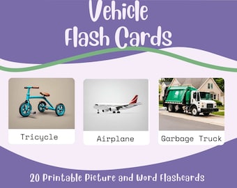 20 Printable Vehicle Flashcards with Words - Perfect for Toddler and Preschooler Education