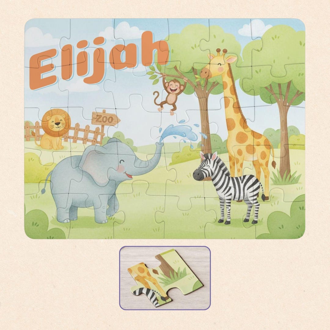 Personalized Zoo Animal Puzzle – Custom Name Safari Jigsaw, 30 Piece - Etsy