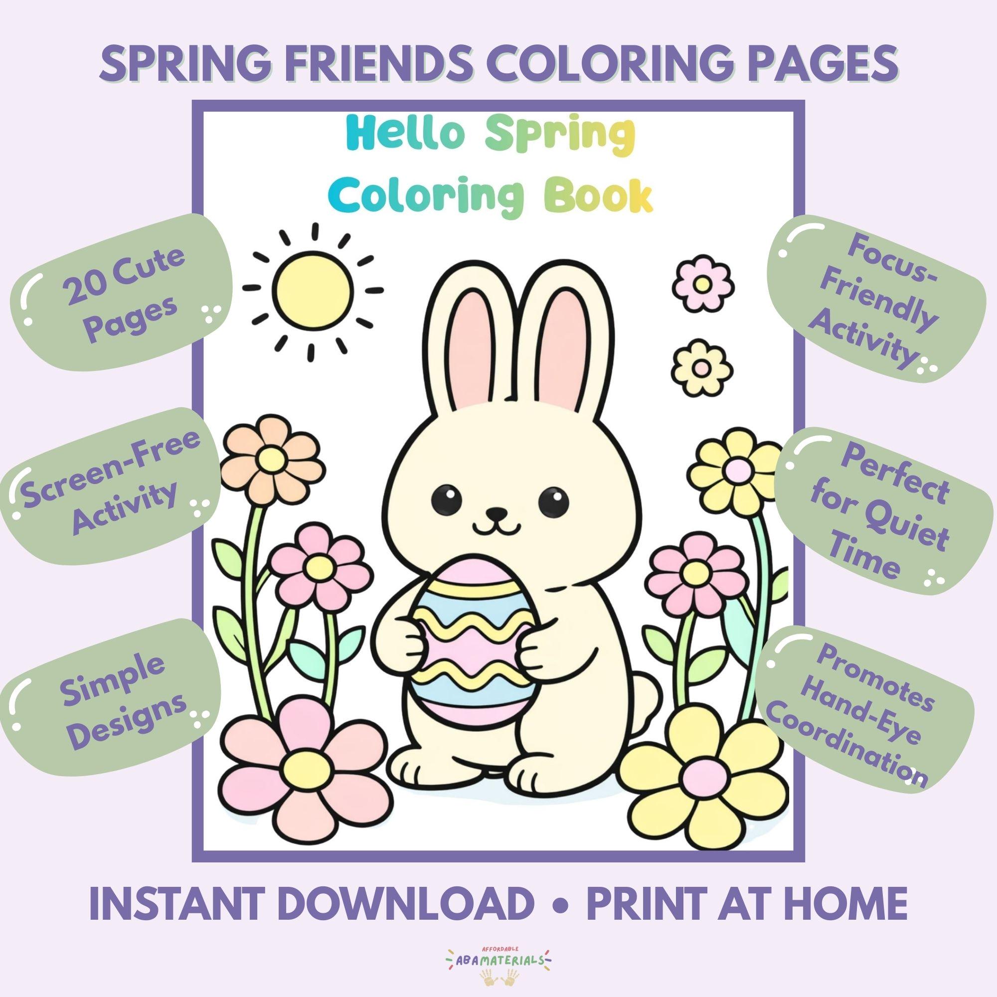 Spring Friends Printable Coloring Book for Kids | Cute Kawaii Coloring ...