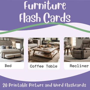 Cartes flash imprimables pour meubles - 20 images réelles d'articles de meubles avec des mots inclus