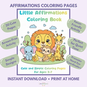 Little Affirmations Coloring Pages | Positive Kids Coloring Book (20 Printable Pages)