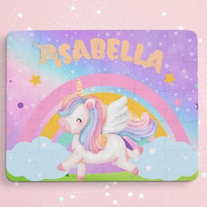 Personalized Unicorn Puzzle for Children-Kids 30-Piece Custom Name Jigsaw is a Fun Educational Gift Features Rainbow and Sparkly Background