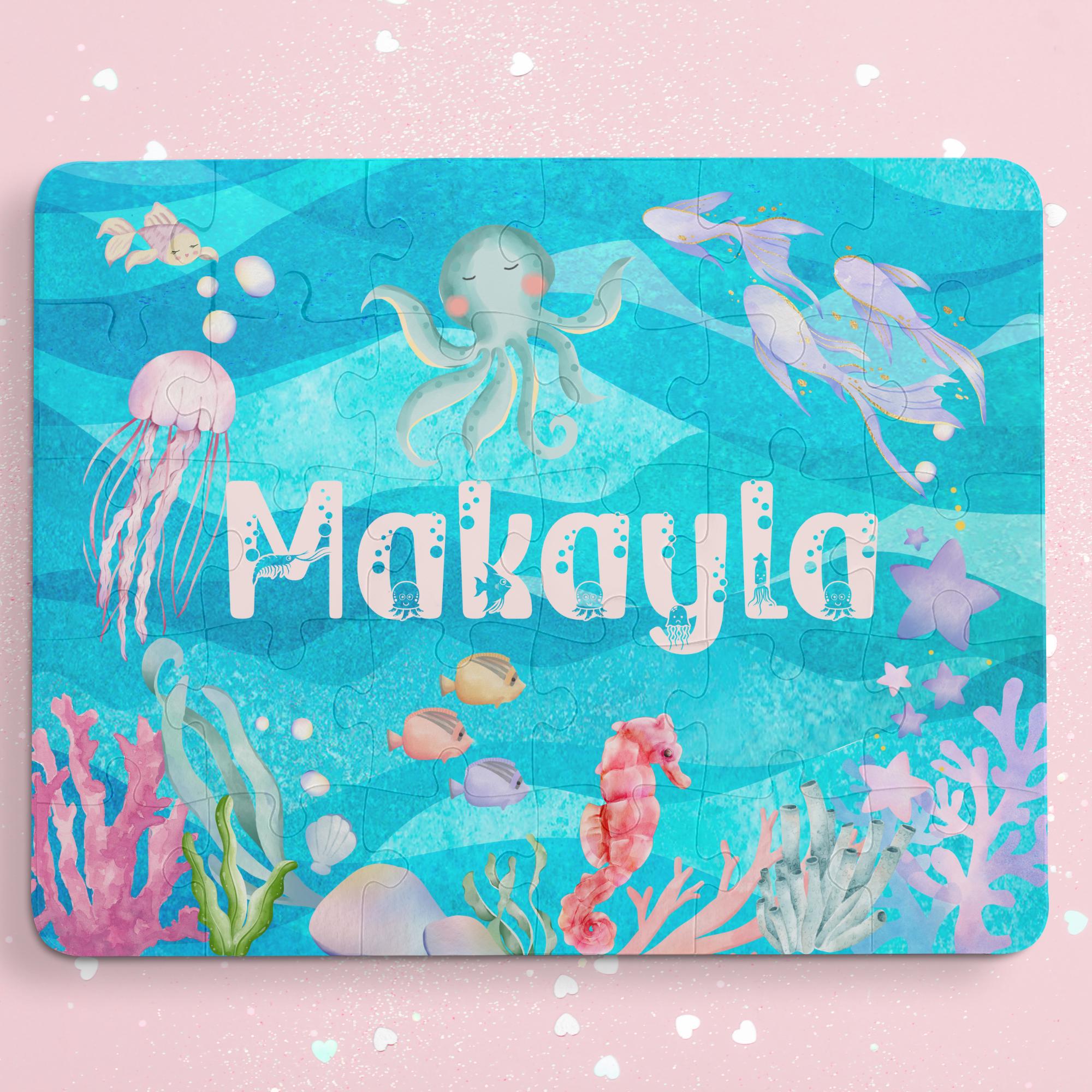 Personalized Ocean Animal Kids' Puzzle - 30-Piece Jigsaw for Children, Educational Toy with Fish, Octopus, and More - Custom Name Gift