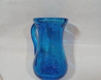 Blue Crackle Glass pitcher