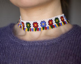 Collana con ornamento tradizionale ucraino, collana girocollo con perline floreali, Sylianka