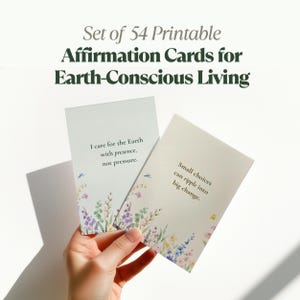 Cartões de Afirmação para uma Vida Consciente com a Terra – 54 Mensagens de Atenção Plena para Imprimir + 6 Fundos Bônus para Autocuidado Sustentável