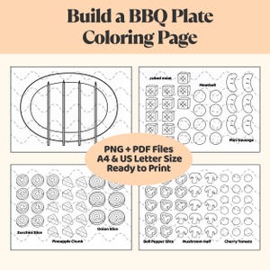 Build a BBQ Plate Coloring Page – Printable Cut and Paste Food Assembly Craft, Summer BBQ Skewer Activity, Fun Picnic Craft for Kids