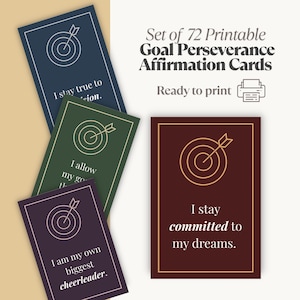 72 Cartões de Afirmação de Perseverança em Metas – Baralho de Motivação para Imprimir para Foco, Comprometimento, Definição de Metas e Mentalidade de Sucesso