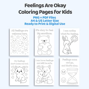 Afdrukbare Motiverend kleurplaten voor kinderen – gevoelens zijn oké, positieve affirmaties voor emotioneel bewustzijn, SEL, therapie, gebruik in de klas