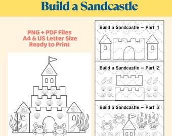 Sandcastle Coloring Pages: Cut and Paste Summer Beach Craft (PDF Downloadable Activity Sheets)