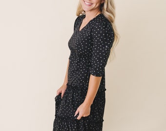 Vesper Black & Floral Print Maxi Dress