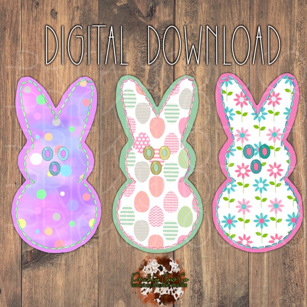 Squishy colorful faux embroidery with print yummy bunny sublimation earring PNG Digital downlhad-Easter-marshmallow-yum-foodie-vibrant