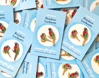 Rainbow Lorikeet Australian Native Bird Enamel Pin Pair
