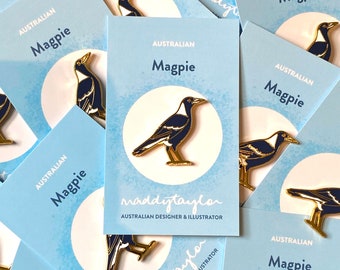 Magpie Australian Native Bird Enamel Pin Brooch