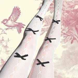 Black lace bow fairy doll cottagecore tights stockings script corset accent Y2K gothic