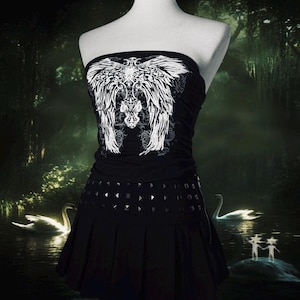 Gothic Schwarz Bogen Weiß Kreuz Spitze Tube Top Stretch weiche Qualität mit Kreuz Akzent Fabric Alternative Y2K Religious Goth Punk