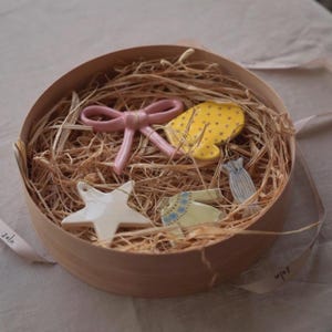 Whimsical Tree Decor: Set of 5 Handmade Ceramic Ornaments in a Gift Box