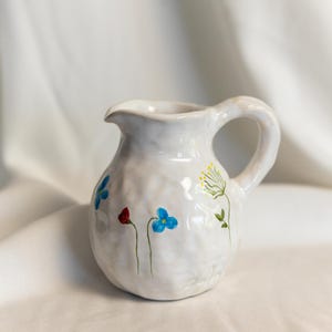 Handmade Ceramic Creamer, Small Pottery Milk Jug, Hand-Painted Floral Pitcher, Rustic Coffee Creamer, Pottery Milk Server