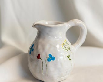 Handmade Ceramic Creamer, Hand-Painted Floral Milk Jug