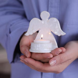 Handmade Ceramic Angel Candle Holder - Spiritual Decor for Holidays and Gifts