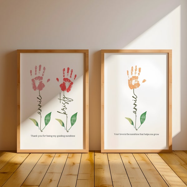 Custom Handprint Mothers Day Wall Art DIY Handprint Flower Bouquet Meaningful Gift For Mom From Kids Craft Keepsake Gift Personalized Art