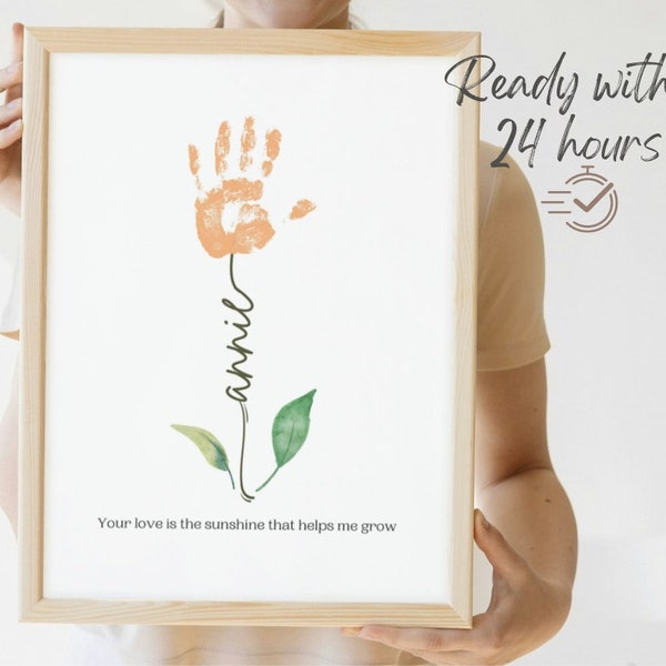 Custom Handprint Mothers Day Wall Art DIY Handprint Flower Bouquet Meaningful Gift For Mom From Kids Craft Keepsake Gift Personalized Art