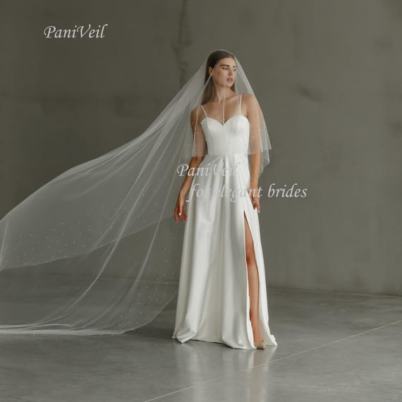 Cathedral Veil Pearls Pearl Edge Veil Pearl Bridal  display picture 1