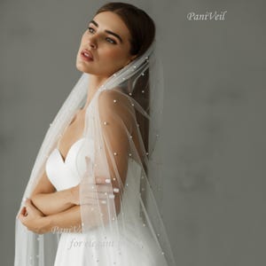 Cathedral Pearl Veil   Pearl Bridal Veil Cathedral  Veil With Pearls For Bride  Pearl Wedding Veil  Wedding Long Veil   Pearl Wedding Veil