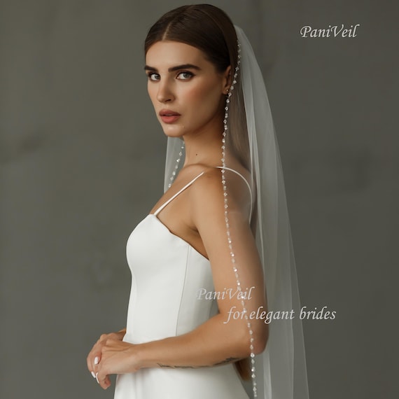 Veil With Crystals Pearl Veil Crystal Bridal Veil Rhinestone  display picture 2