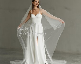 Two Tier Chapel Wedding Veil with Blusher – Light Ivory Tulle