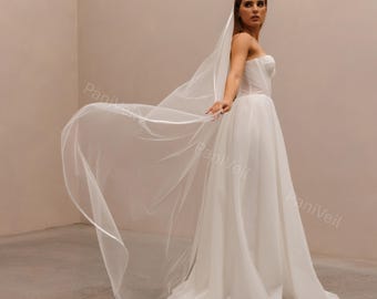 Satin Edge Tulle Bridal Veil, Light Ivory Wedding Veil