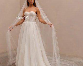 Simple Bridal Veil  Tulle Wedding Veil    Long Plain Veil  Lightweight Veil  Etsy Wedding Veils  Simple Sheer Veil  Dramatic Veil Wedding
