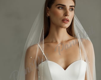 Cathedral Pearl Veil   Long Pearl Veil  Etsy Pearl Veil  Floor Pearl Veil  Pearl Birdcage Veil  Simple Bridal Veil Bridal Veil With Pearls