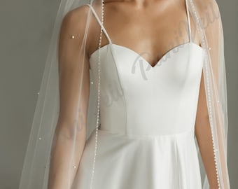 Long Pearl Veil   Wedding Veil Cathedral Veil Pearl  Beaded Veil Chapel Veil For Wedding Pearl  Pearl Veil Ivory  Long Pearl Veil  For Bride