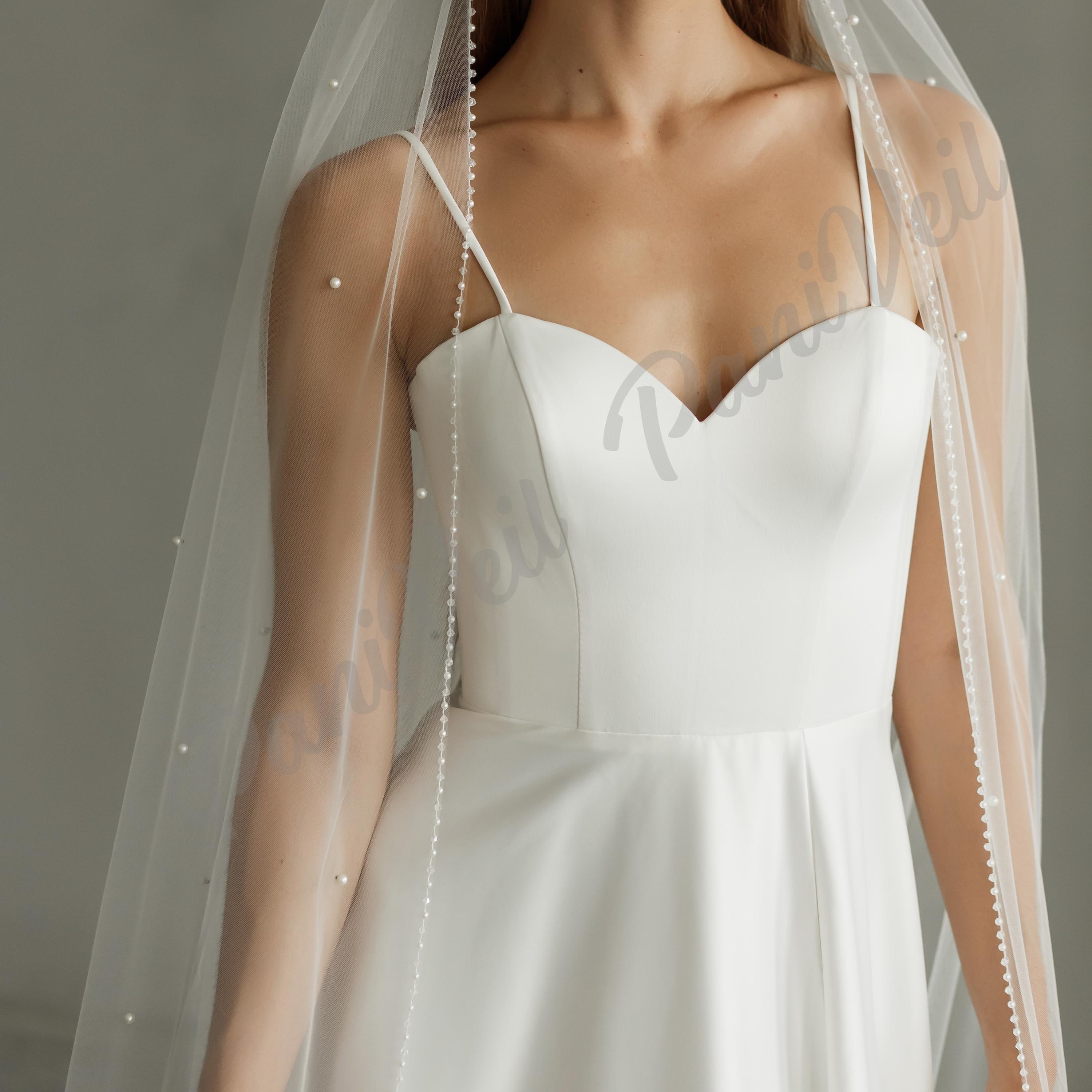 Voile long de perle de mariage Voile cathédrale Voile de perle de perle Voile chapelle pour mariage Perle voile de perle Ivoire Long voile de perle pour la mariée