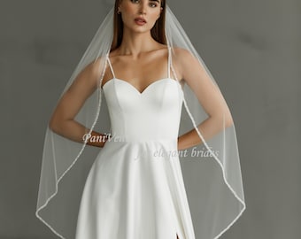 Pearl Beaded Edge Wedding Veil - Light Ivory Bridal Veil
