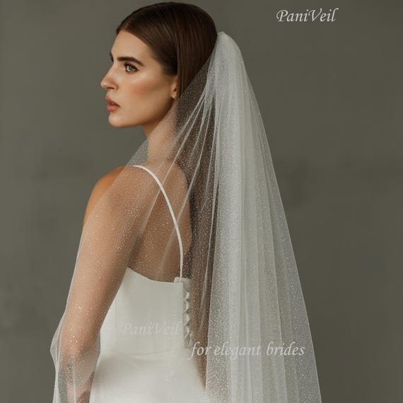 Glitter Wedding Veil Simple Bridal Veil Cathedral Sparkle  display picture 2
