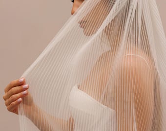 Pleated Wedding Veil: Handmade Soft Tulle, Light Ivory